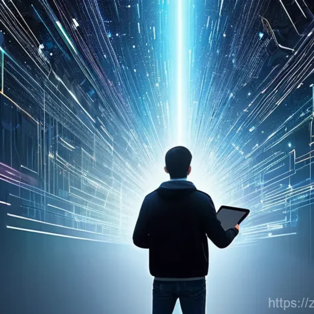 인공지능 학습에서의 목표 설정 방법 - A focused young adult, dressed in casual smart clothing (jeans, t-shirt, light jacket), stands on a ...