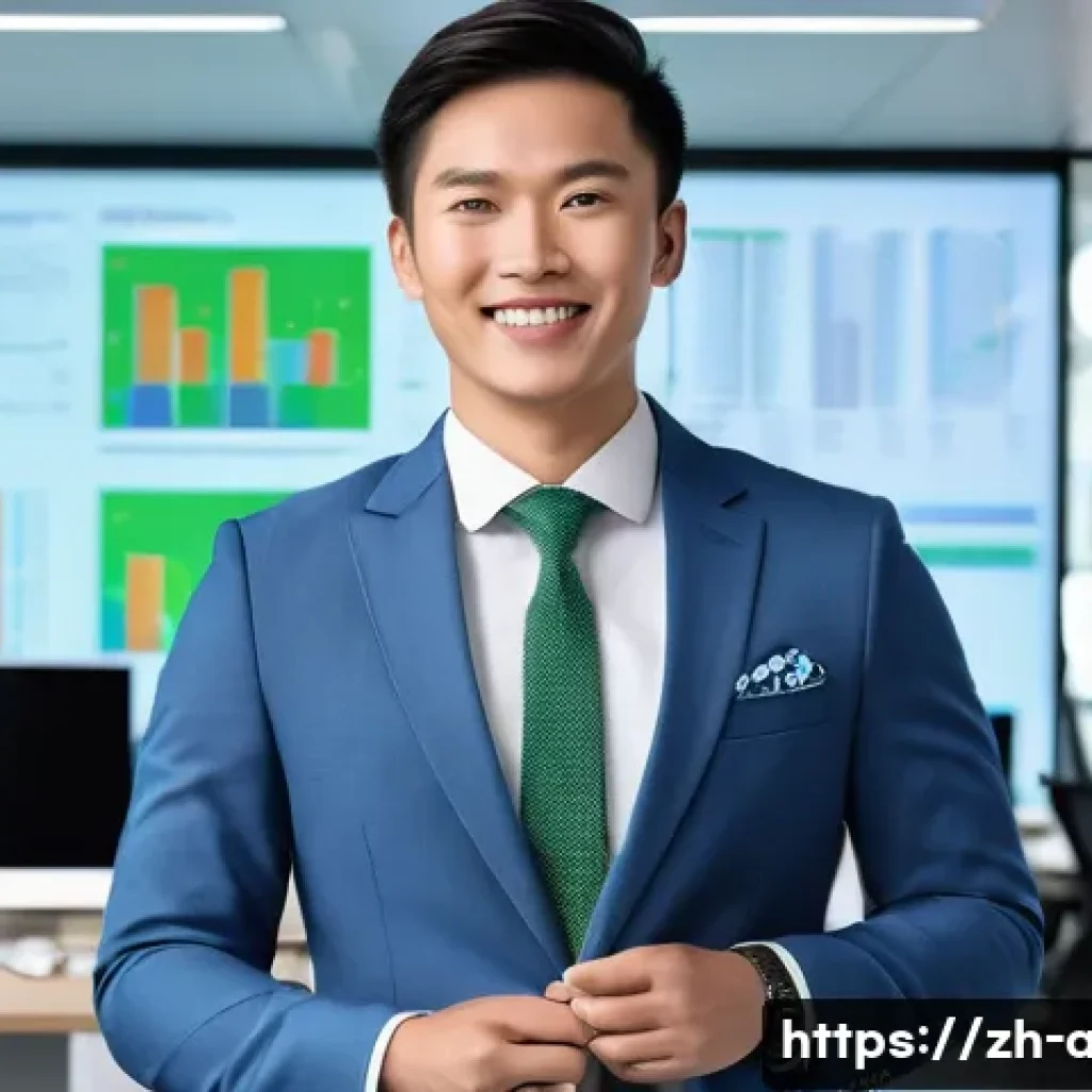 인공지능 자격시험 필기 대비 - **AI Career Milestone:** A confident young professional, of East Asian descent, dressed in a sharp b...