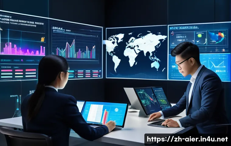 AI 기술을 활용한 예측 분석 사례 - A futuristic financial risk control center with diverse data streams displayed on large transparent ...