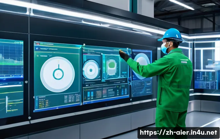 인공지능과 빅데이터의 융합 사례 - A high-tech smart manufacturing factory interior featuring advanced machinery equipped with multiple...