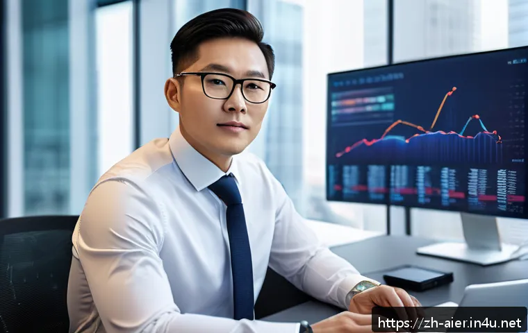 AI 전문가 연봉협상 전략 - A professional Asian man in modern office attire, sitting confidently at a sleek desk surrounded by ...