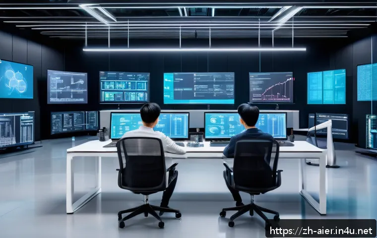 AI 프로젝트의 소프트웨어 테스트 전략 - A modern AI testing laboratory scene showing diverse engineers collaborating over multiple screens d...