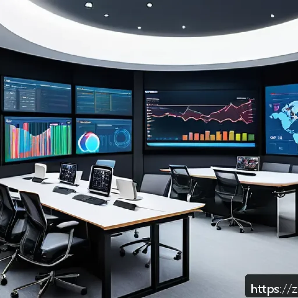 딥러닝 연구에서의 데이터 품질 관리 - A modern data quality management control room filled with large digital screens displaying real-time...