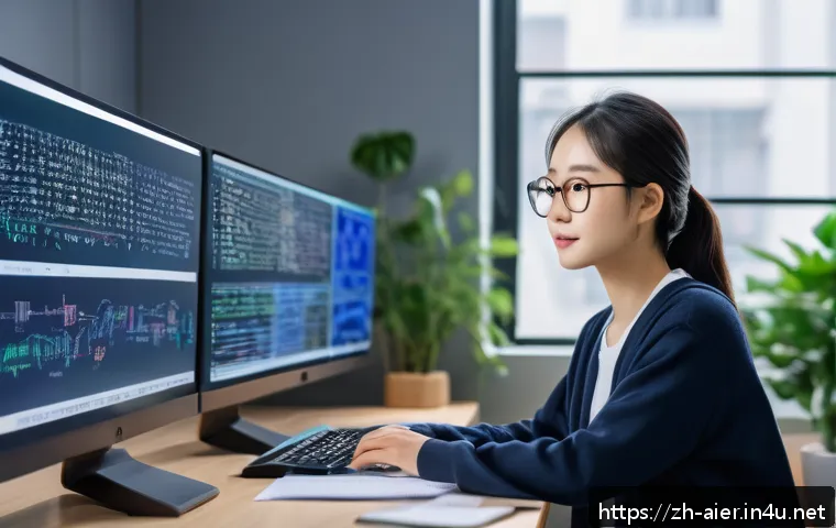 AI 연구자로서의 성장 전략 - A modern study environment featuring a young Chinese adult sitting at a sleek desk with multiple mon...