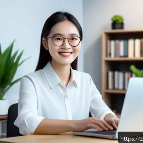AI 관련 취업 면접 예상 질문 - A modern office setting with a confident young Chinese professional woman wearing business casual at...