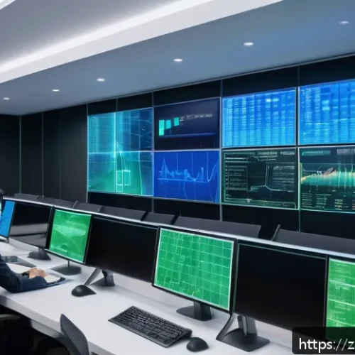머신러닝 연구 사례 분석 - A futuristic financial control room featuring large transparent digital screens displaying complex g...